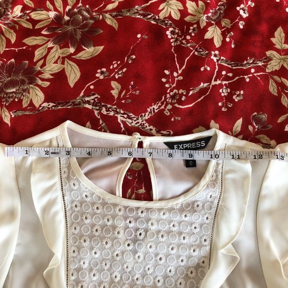 Embroidered Ruffled-Front Flutter Sleeve Blouse XS - Picture 14 of 16